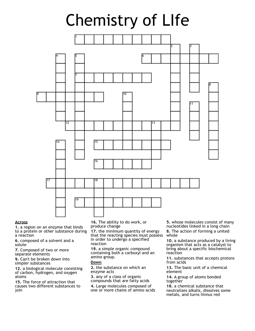 Chemistry of LIfe Crossword