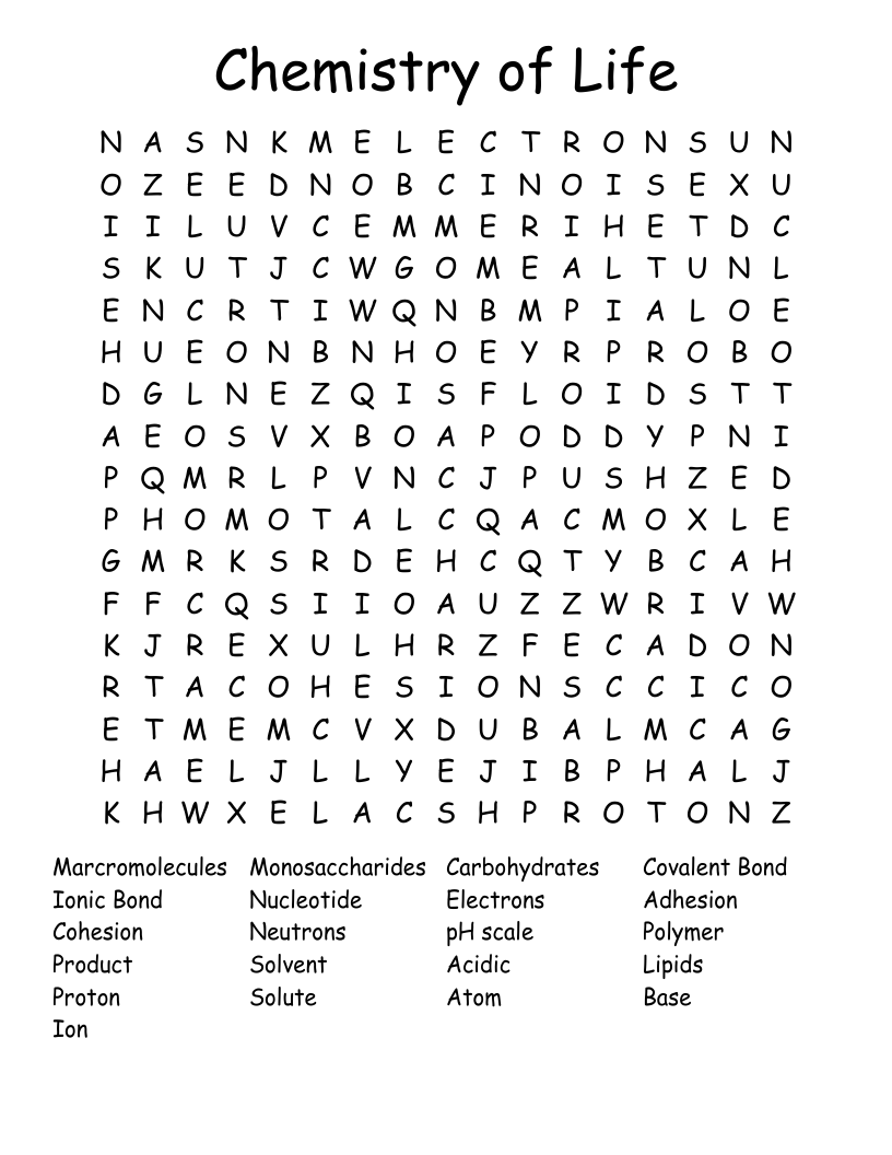 Chemistry of Life Word Search