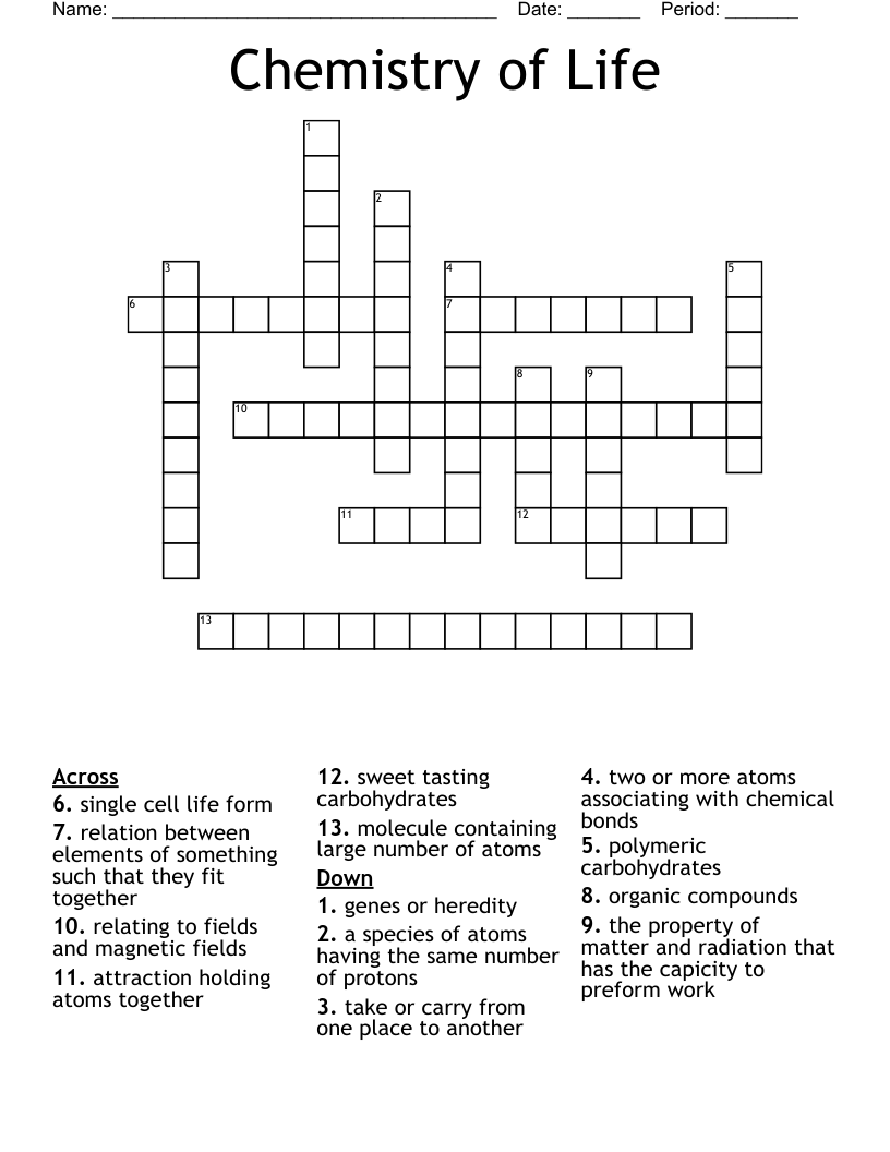 Chemistry of Life Crossword