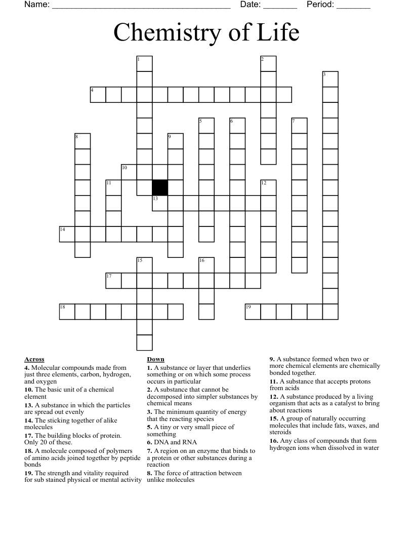 Chemistry of Life Crossword