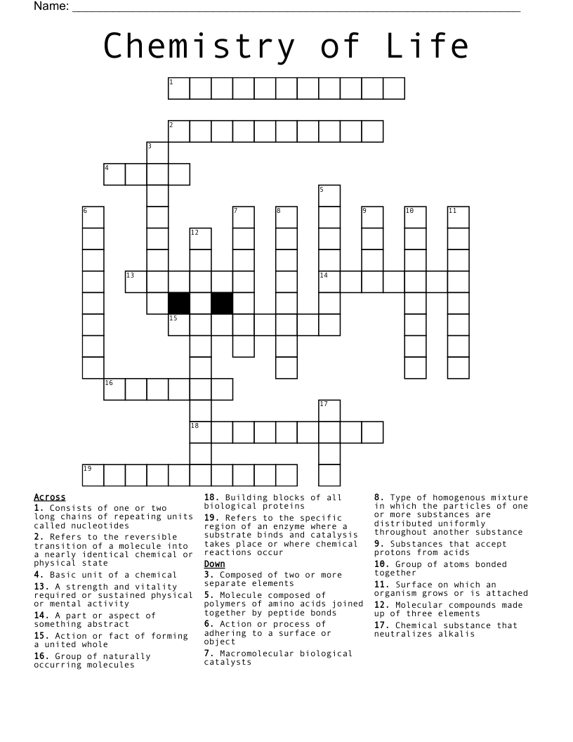 Chemistry of Life Crossword