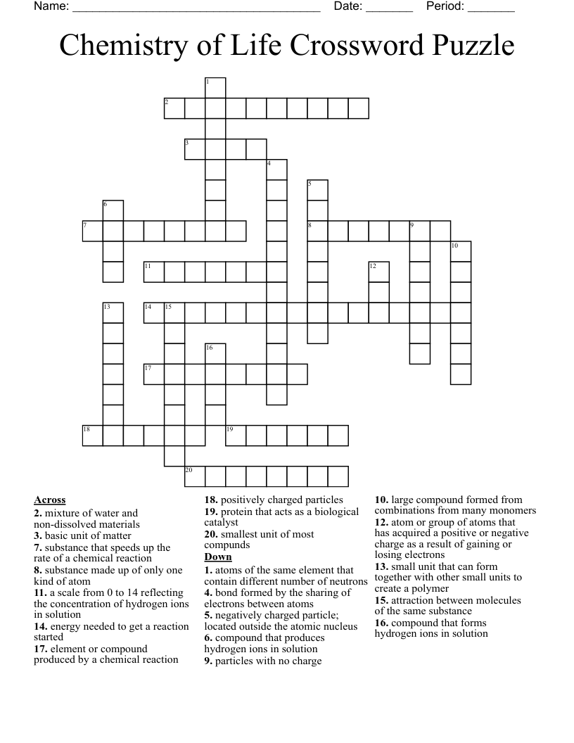 Chemistry of Life Crossword Puzzle