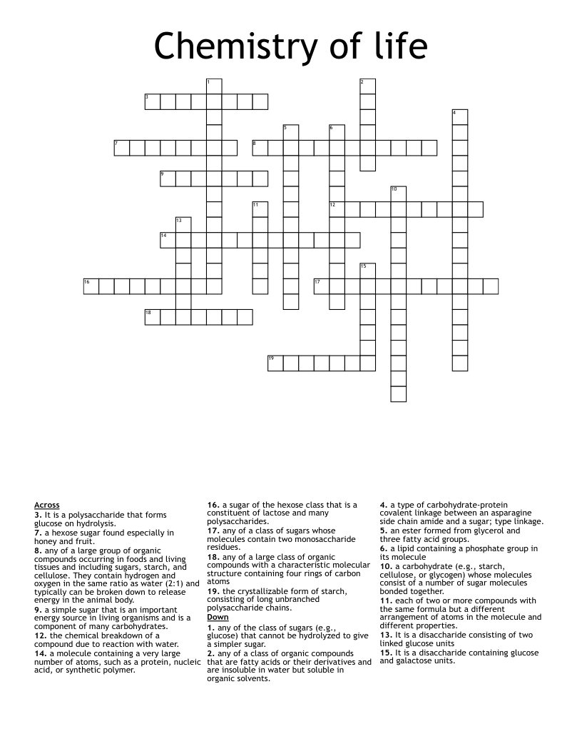 Chemistry of life Crossword
