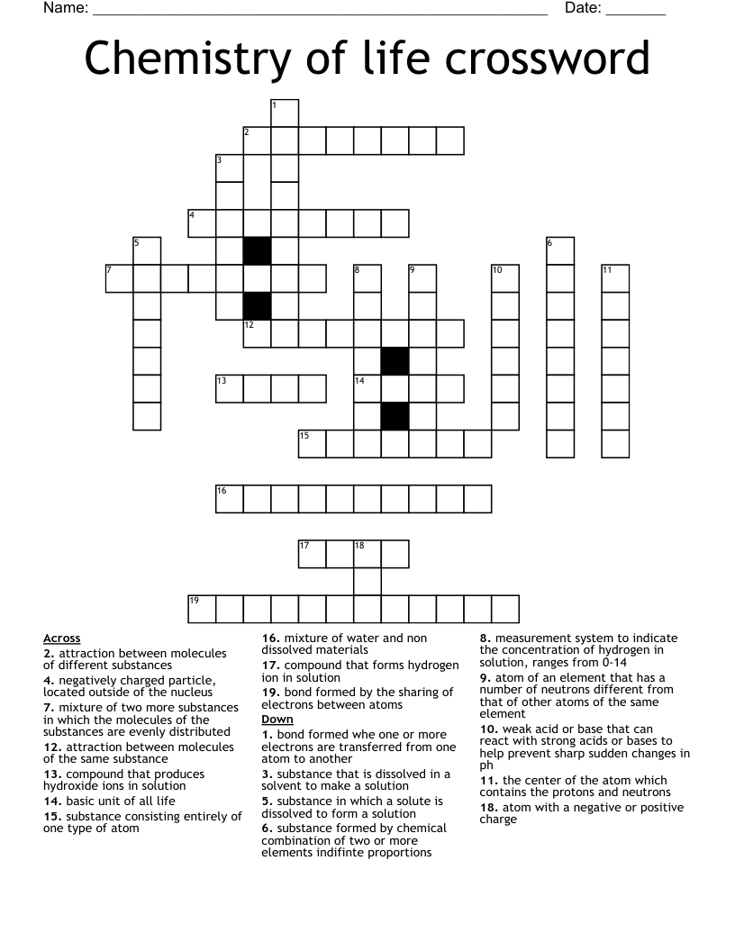 Chemistry of life crossword