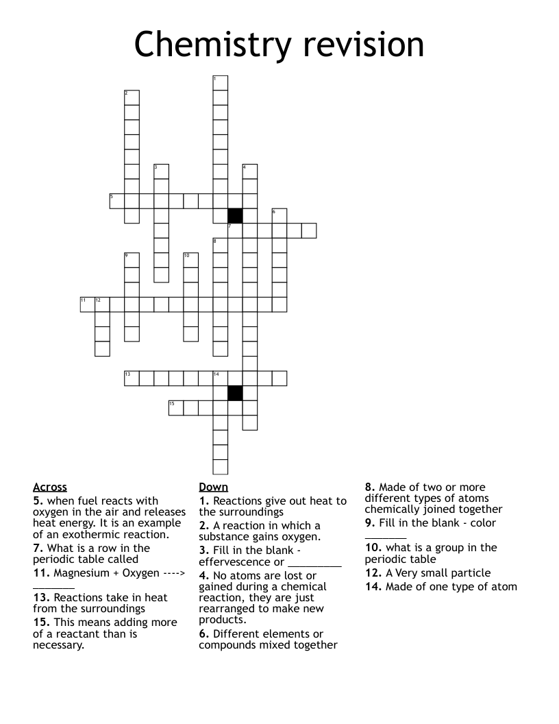 Chemistry revision  Crossword