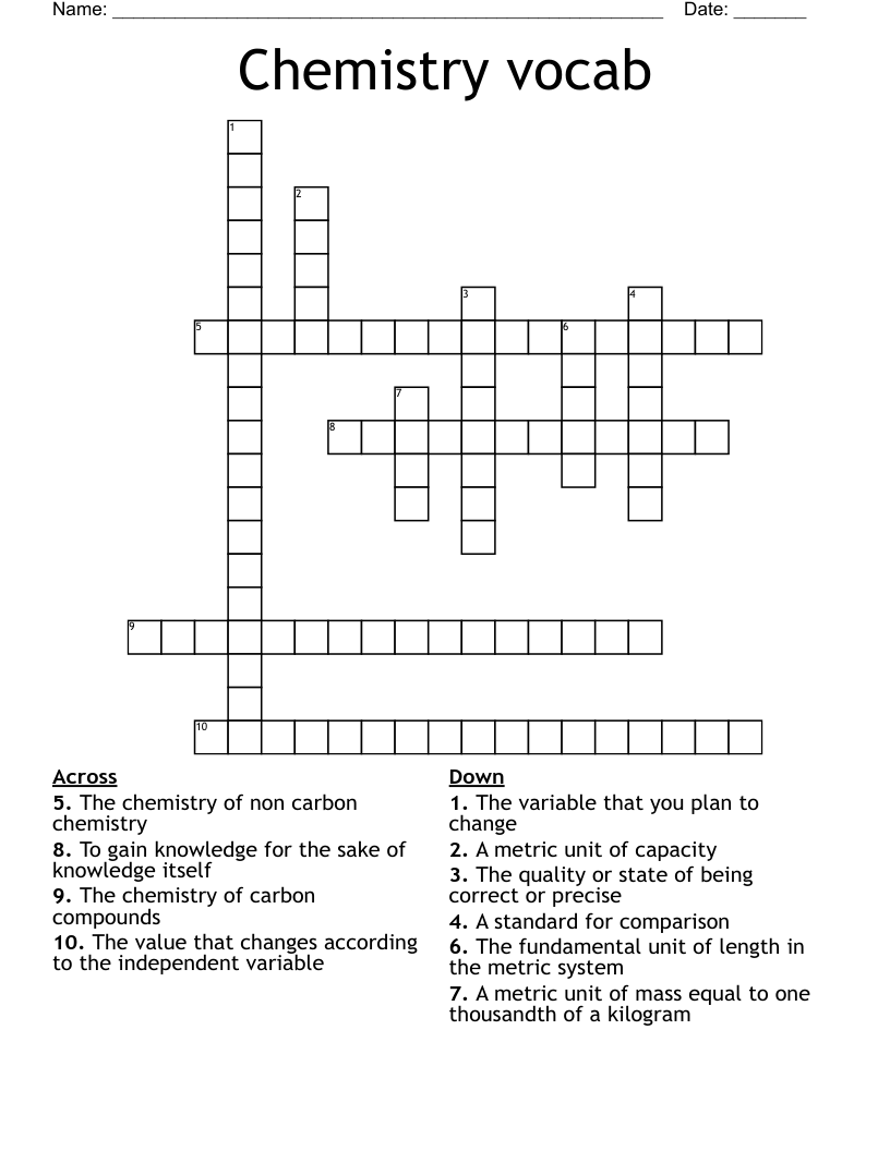 Chemistry vocab Crossword