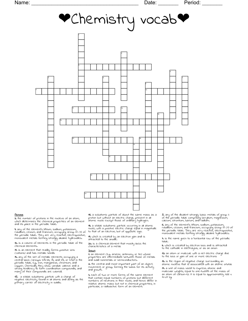 ❤Chemistry vocab❤ Crossword