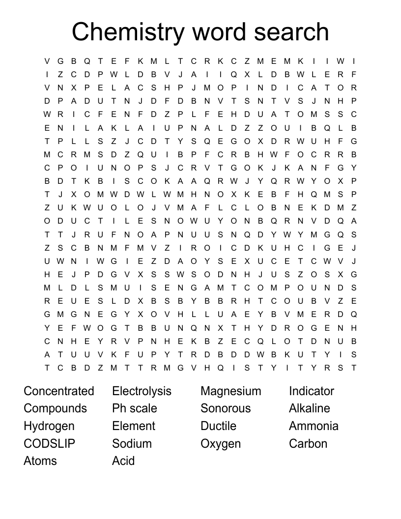Chemistry word search 