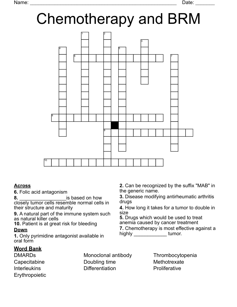 Chemotherapy and BRM Crossword
