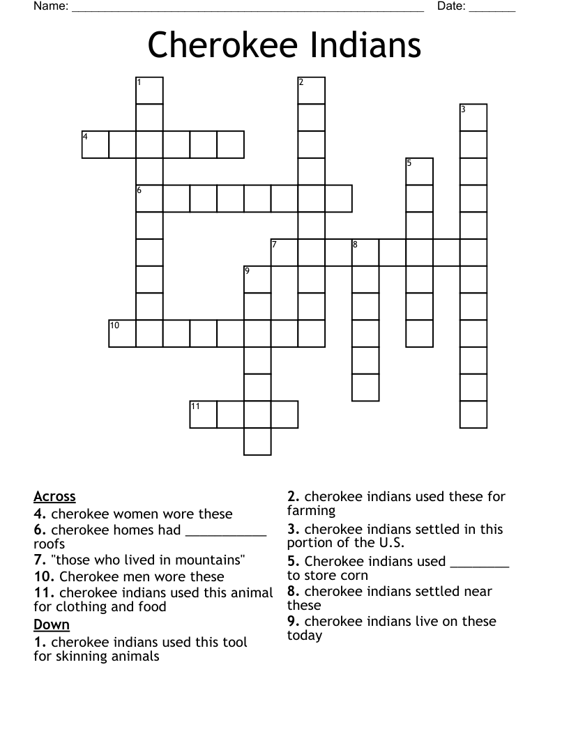 Cherokee Indians Crossword