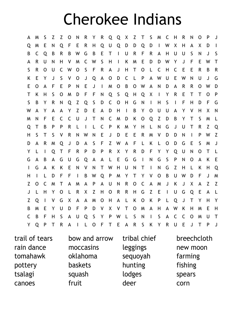 Cherokee Indians Word Search