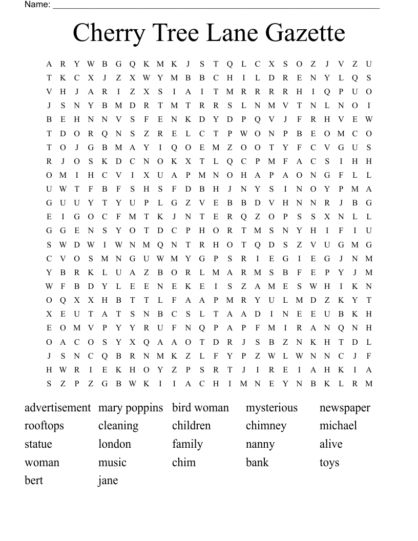 Cherry Tree Lane Gazette Word Search