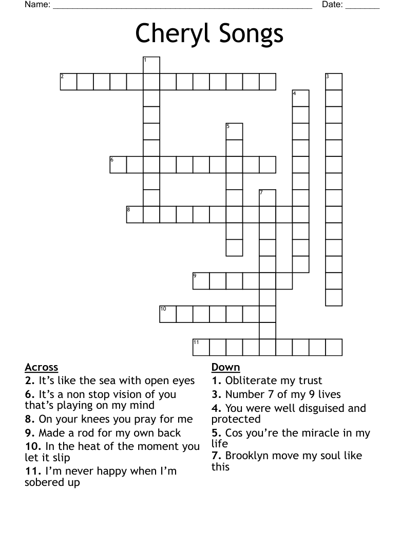 Cheryl Songs  Crossword
