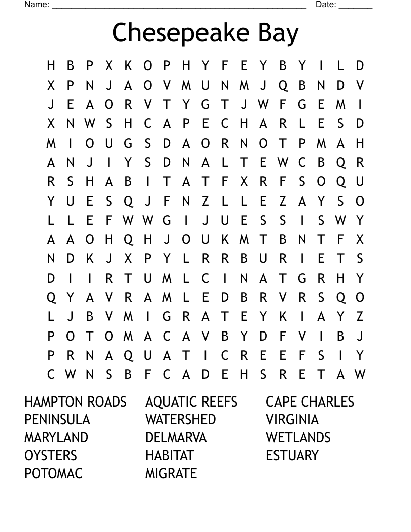 Chesepeake Bay Word Search