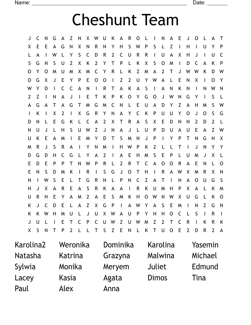 Cheshunt Team Word Search