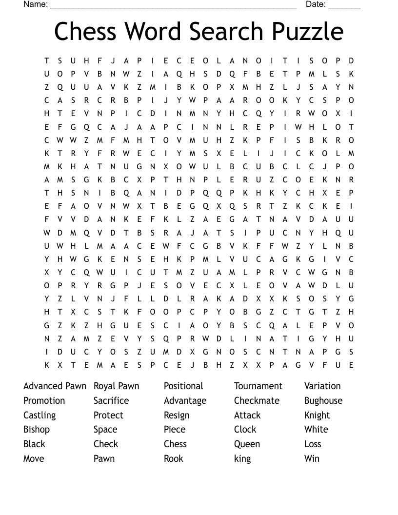 Chess Word Search Puzzle
