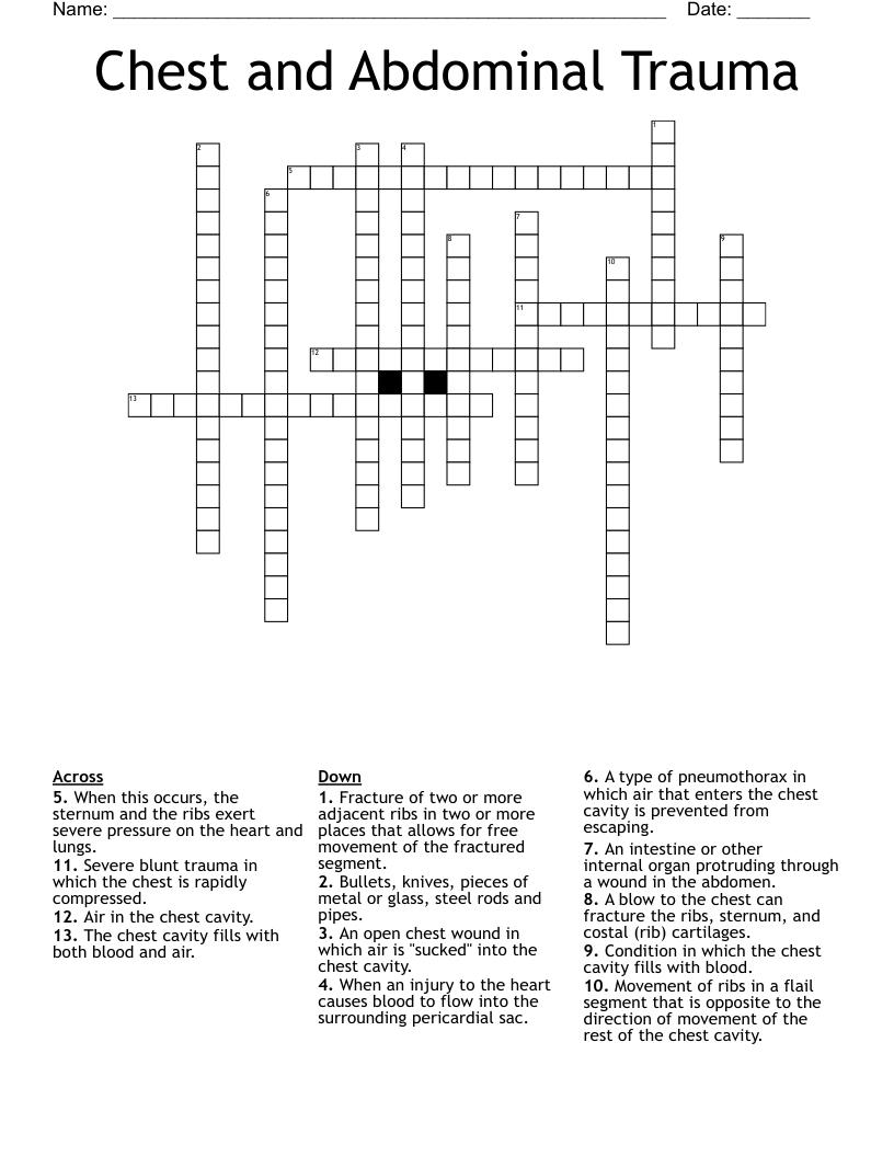 Chest and Abdominal Trauma Crossword