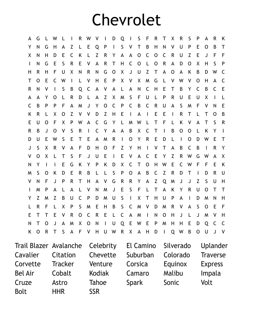 Chevrolet Word Search