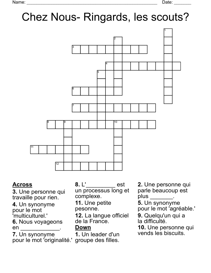 Chez Nous- Ringards, les scouts? Crossword