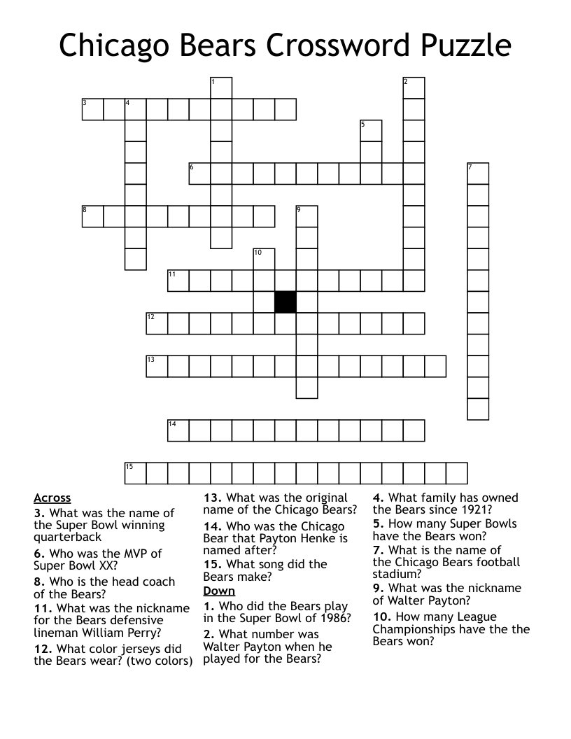 Chicago Bears Crossword Puzzle