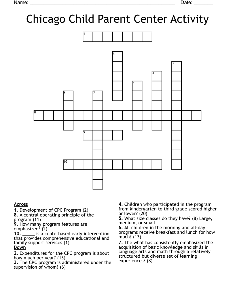 Chicago Child Parent Center Activity  Crossword