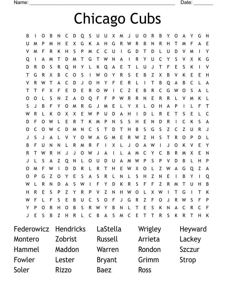 Chicago Cubs Word Search