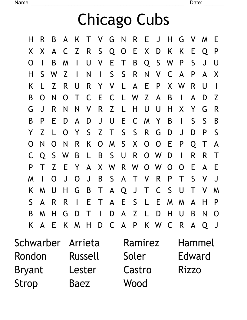 Chicago Cubs Word Search