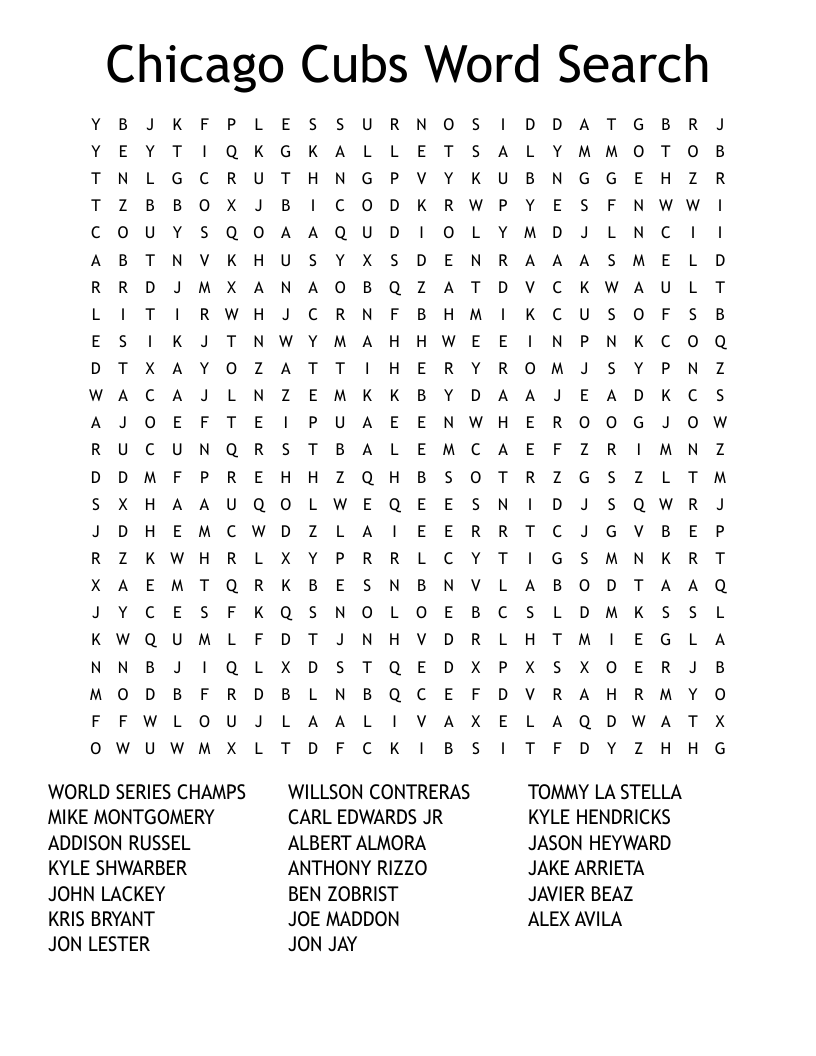 Chicago Cubs Word Search