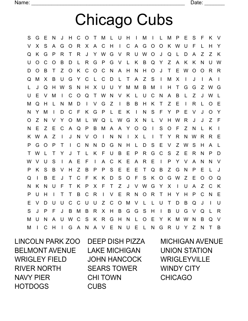 Chicago Cubs  Word Search