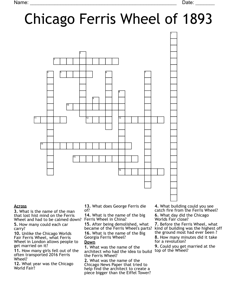 Chicago Ferris Wheel of 1893 Crossword