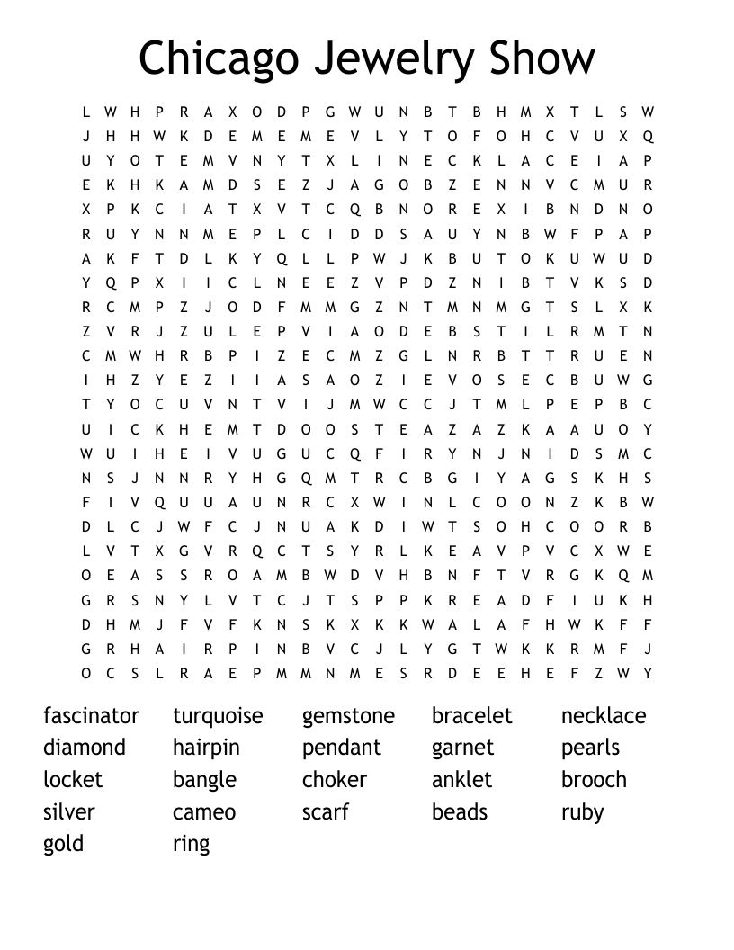 Chicago Jewelry Show Word Search