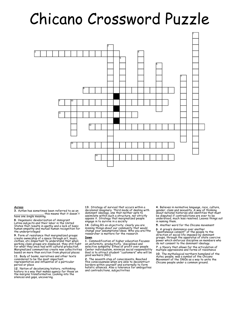 Chicano Crossword Puzzle