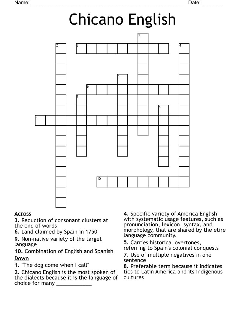 Chicano English Crossword