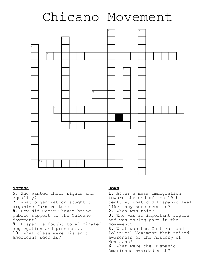 Chicano Movement Crossword