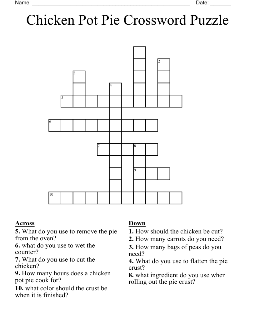 Chicken Pot Pie Crossword Puzzle