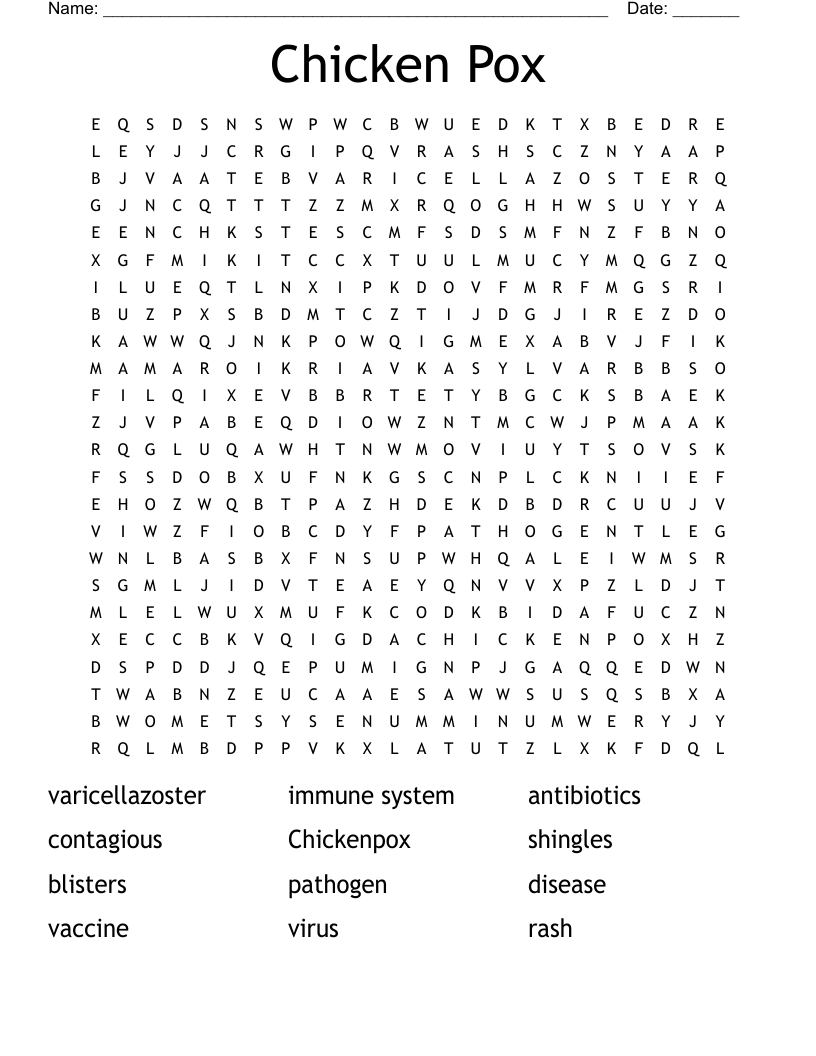 Chicken Pox Word Search