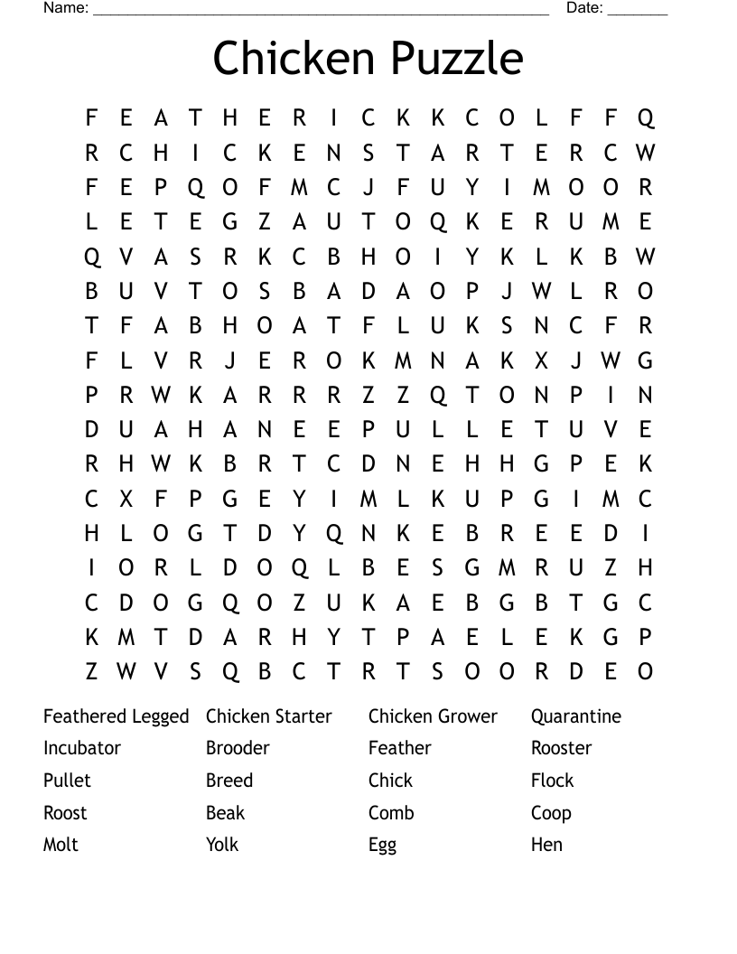 Chicken Puzzle Word Search