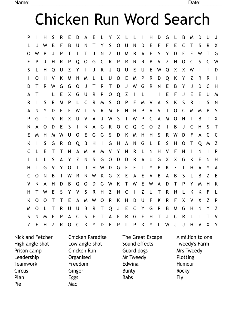 Chicken Run Word Search