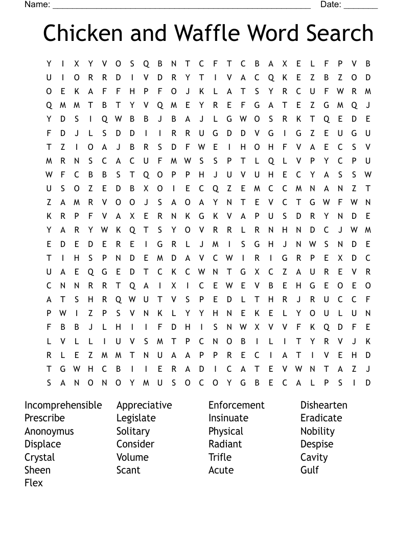 Chicken and Waffle Word Search