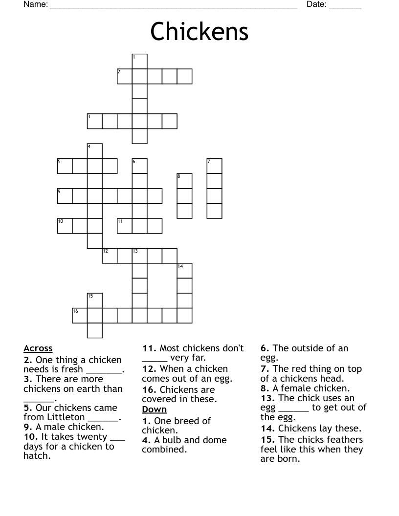 Chickens Crossword