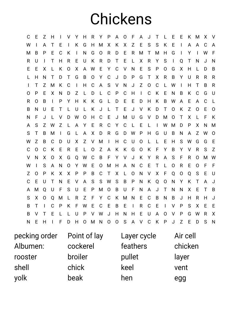 Chickens Word Search