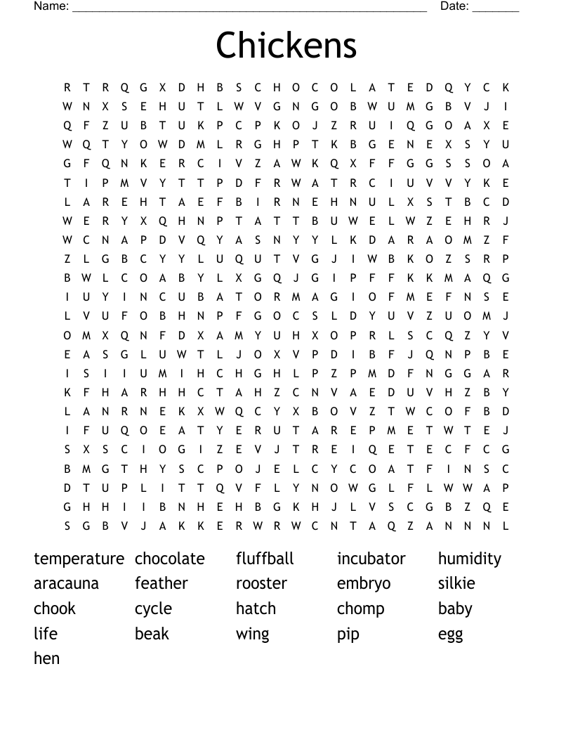 Chickens Word Search