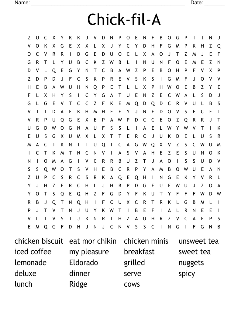 Chick-fil-A Word Search