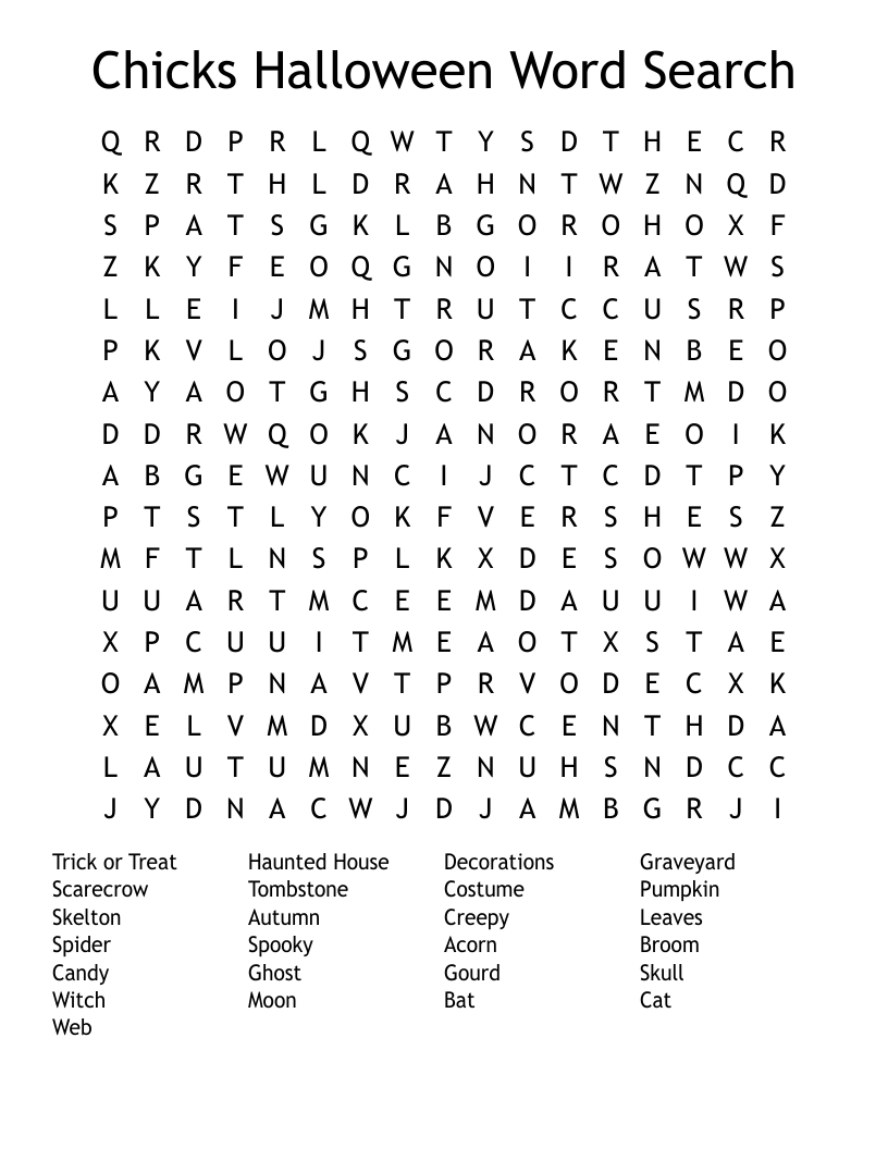 Chicks Halloween Word Search