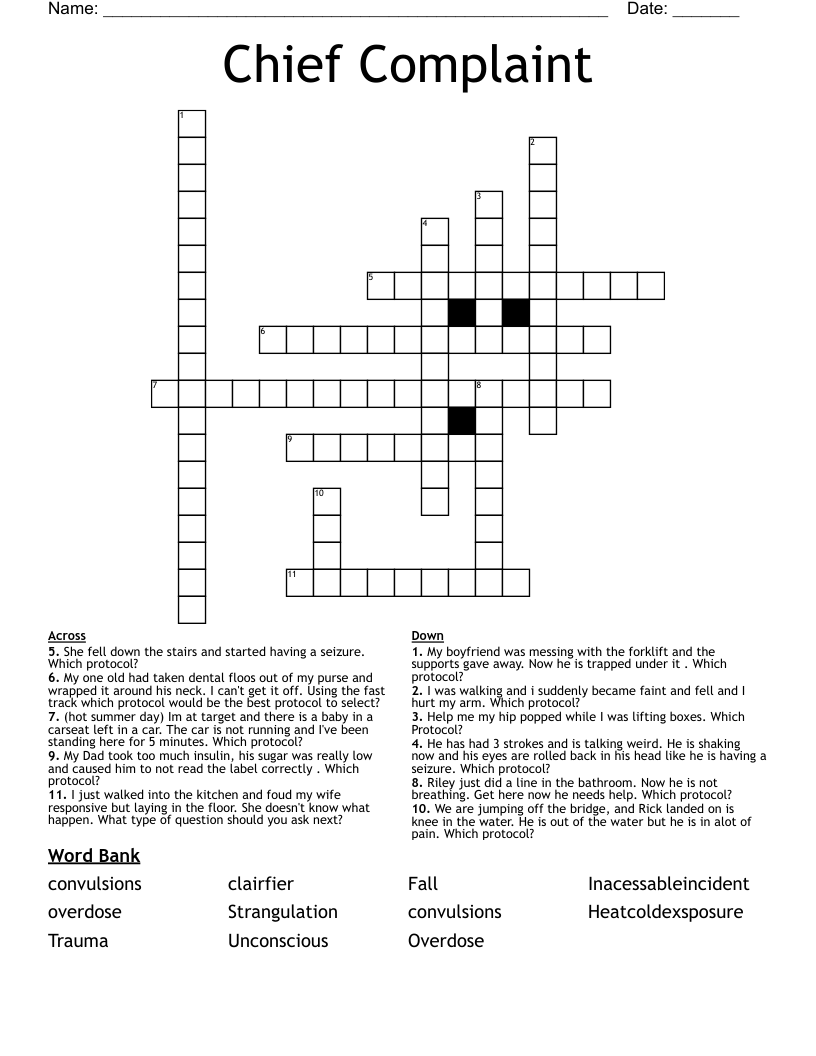 Chief Complaint Crossword