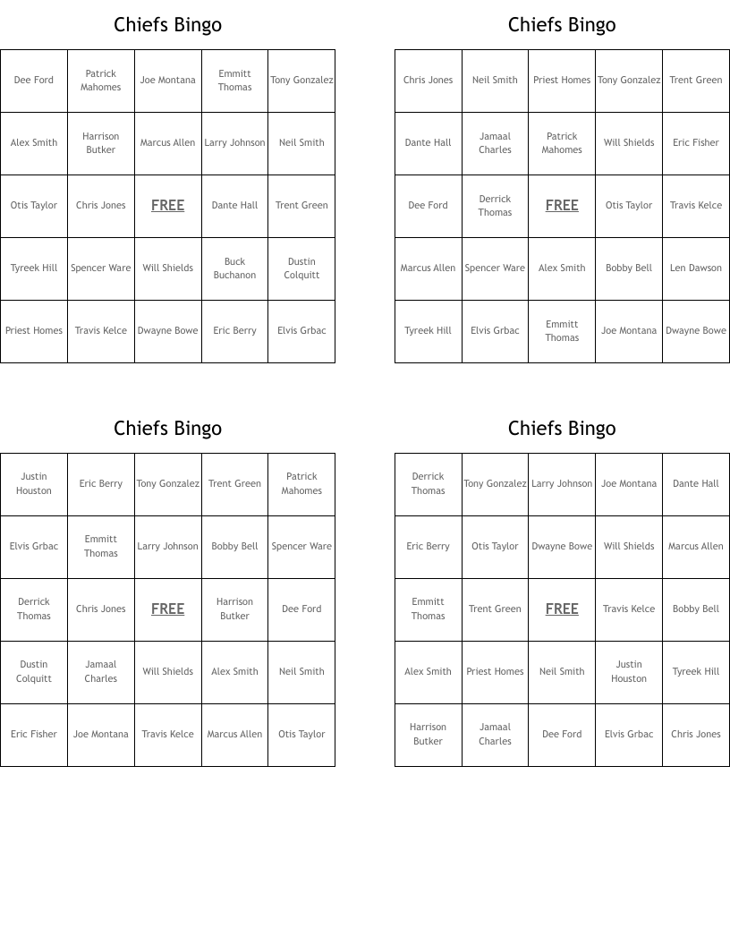 Chiefs Bingo