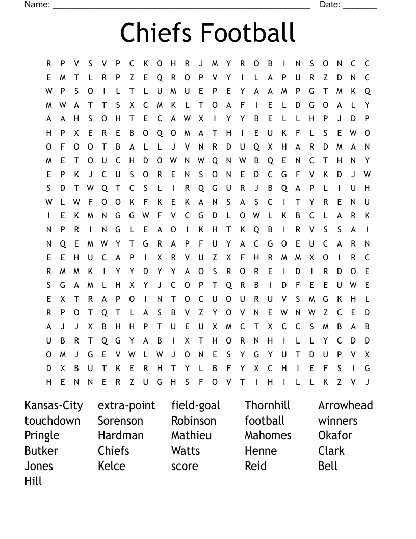 Chiefs Football Word Search