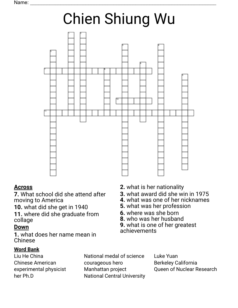 Chien Shiung Wu Crossword