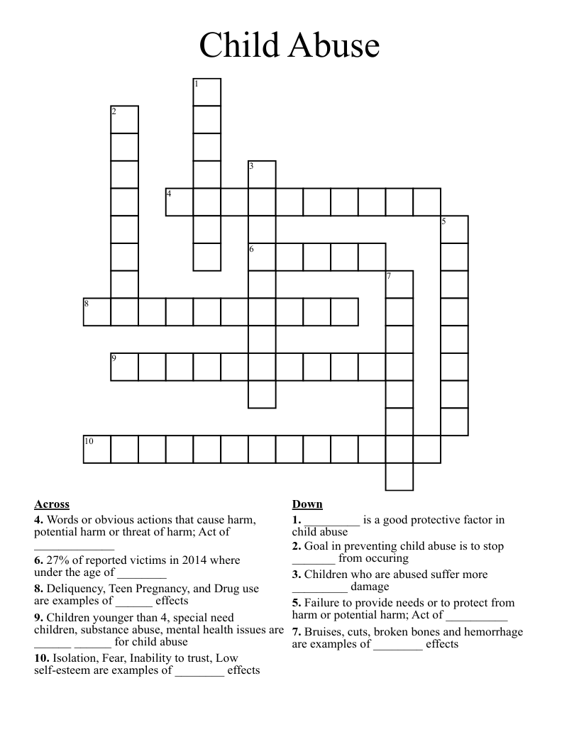 Child Abuse Crossword