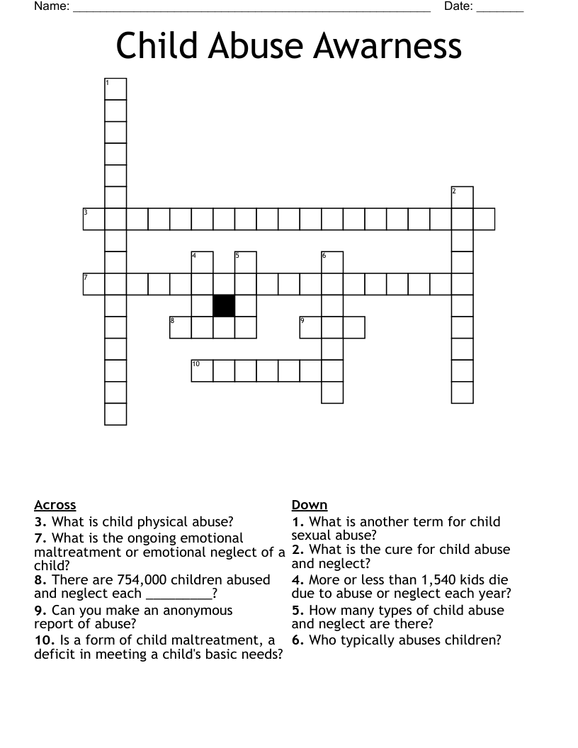 Child Abuse Awarness  Crossword